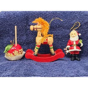 Rocking Horse Santa Caramel Apple Christmas Classic Ornaments Lot Of‎ 3